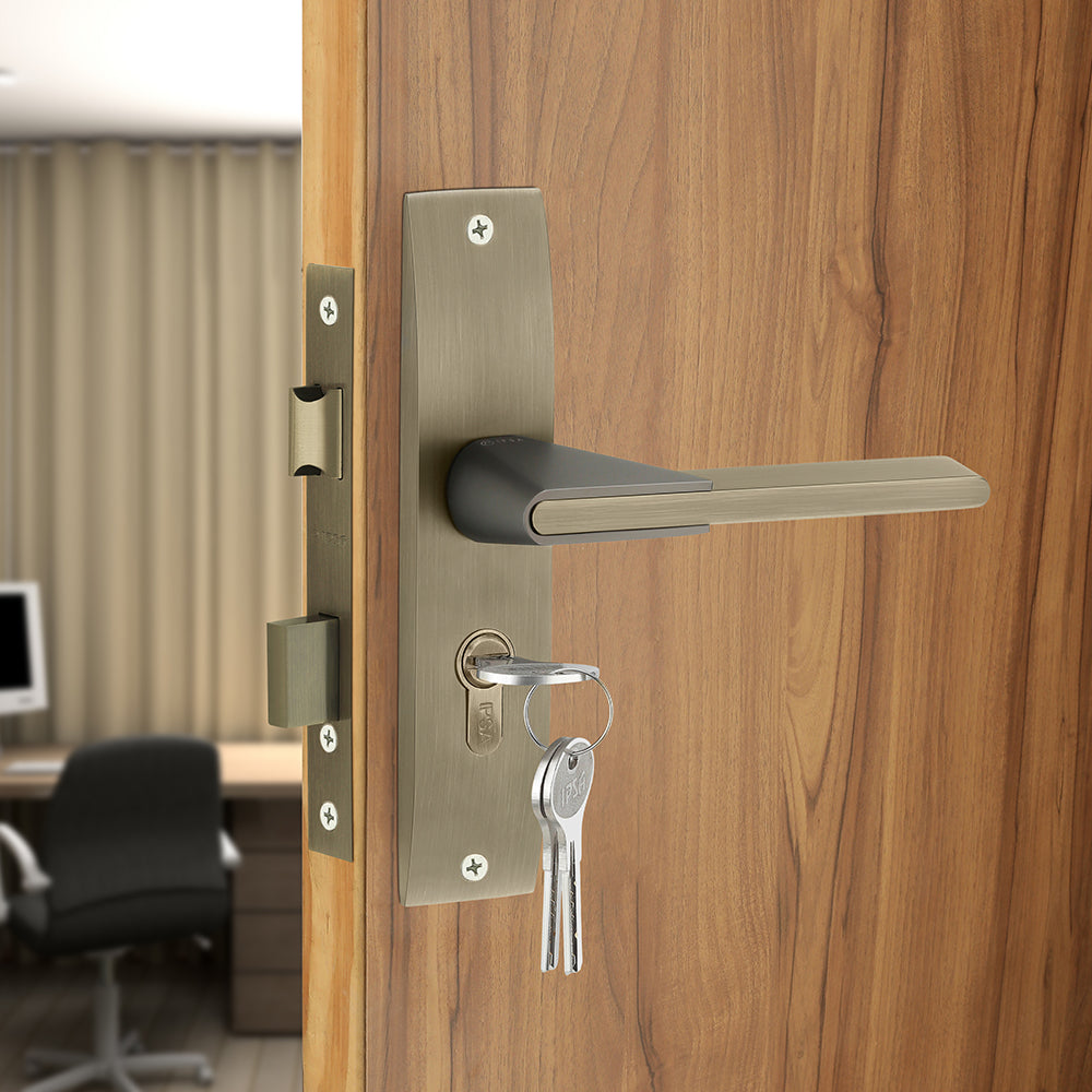 IPSA Tan Iris Handle Series on 8" Plate CYS Lockset with 60mm Both Side Key - Matte Antique Finish MAB